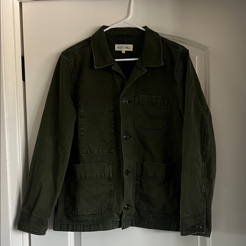 Alex Mill Britt Work Denim Jacket Size Medium in Herringbone Military Olive - Picture 2 of 11